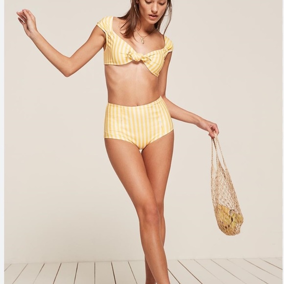 Reformation high waist yellow stripe swim bottom - Picture 1 of 7